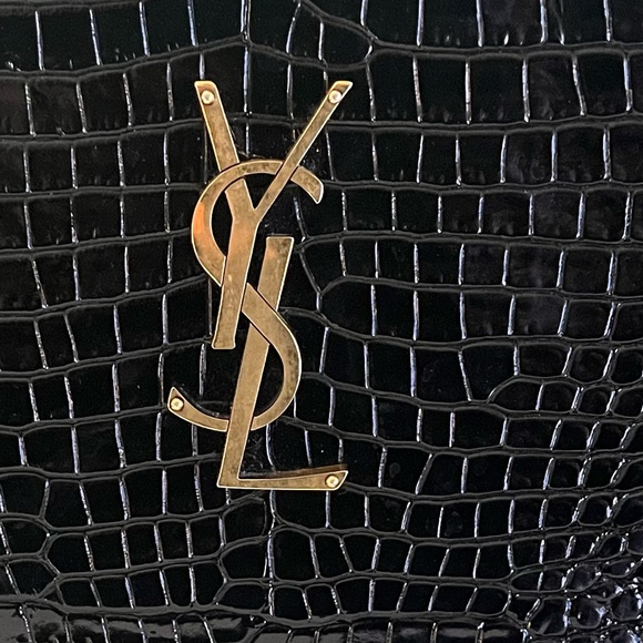 Saint Laurent Lou Croc Embossed Black Leather Bag with Dust Bag - Picture 9 of 9